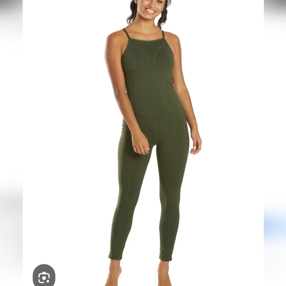 Free People SIDE BY SIDE Green Sleeveless Jumpsuit YOGA SZ.M